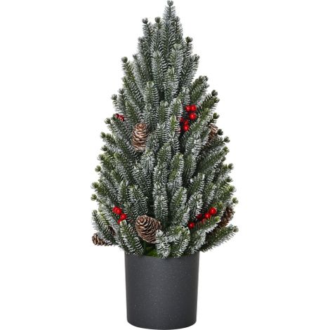 Albero di Natale artificiale, albero di Natale da tavolo, 170 rami, design con paesaggio innevato, base in plastica, decorato con bacche e pigne, materiale PE/PVC, 27 cm di diametro, 47 cm di altezza, (1/5)