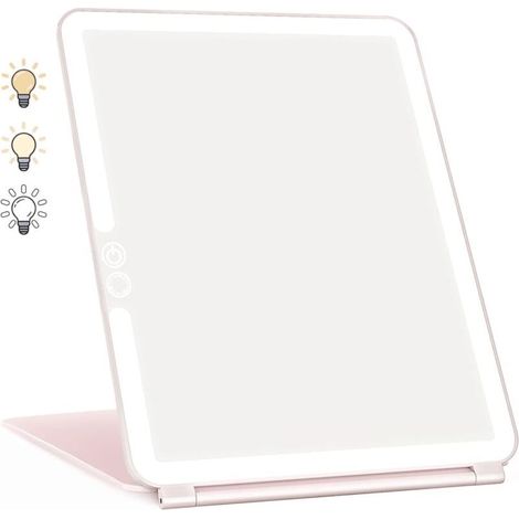 Miroir Maquillage, Miroir Maquillage Lumineux, Miroir LED, Écran Tactile Miroir de Voyage (Rose) (1/4)