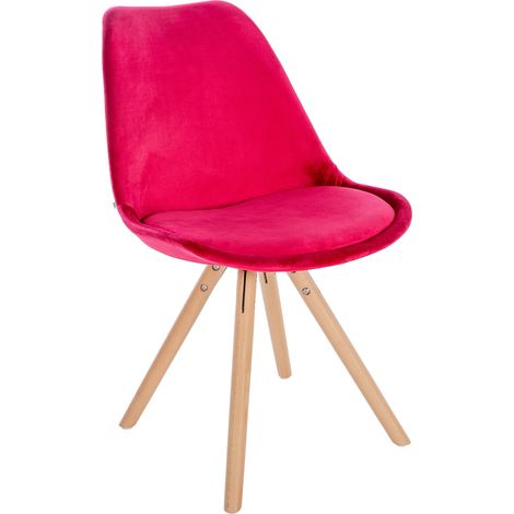 Chaise de salle à manger x1 style scandinave en velours rouge pieds en bois clair 100001463 (1/5)