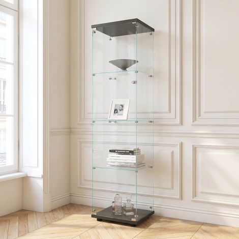 Vitrine en verre trempé 4 niveaux, porte simple, Design compact avec serrure, meuble de rangement moderne pour salon/chambre, Dimensions 42.5x36.5x164 cm