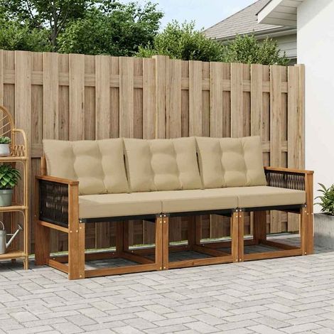 vidaXL Outdoor Sofa Set with Cushion 3 pcs Natural and Beige