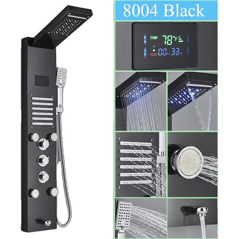 Panneau de douche multifonctionnel avec affichage LED, en acier inoxydable, monté au mur, Noir-F-8004 (1/2)