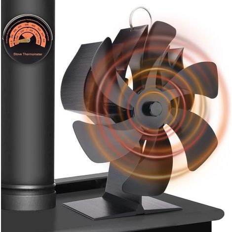 Accessoire de cheminée et poêle,Ventilateur Poele à Bois 6 Pales, Ventilateur de Cheminée Alimenté Par la Chaleur avec Thermomètre, écologique pour Poêle à Bois/Cheminée/Gaz/Bûches de Poêle Accessoir (1/5)