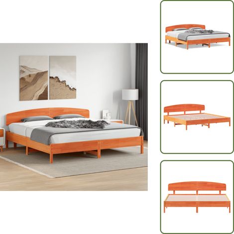 Cadre de lit sans matelas cire marron 200x200cm bois pin massif - Cadre De Lit - Lit En Bois - Lit Double - Meubles Chambre - Literie (1/5)