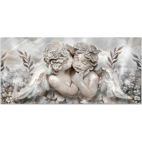 Lupia - Quadro moderno MONDIE' poster su legno con lamina argento cm 31x66 ANGELS IN FLOWER MIX capezzale, soggiorno, camera da letto (1/4)