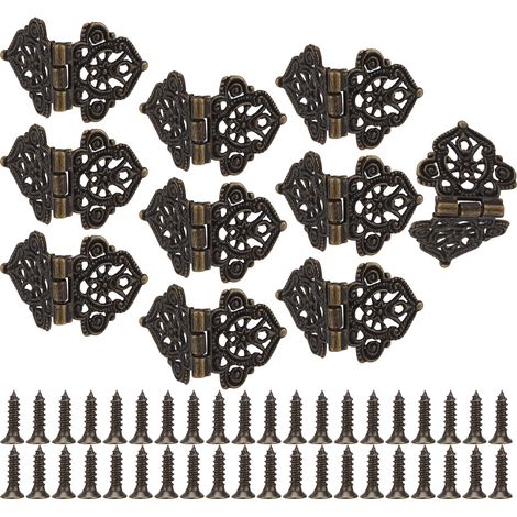 Charnières décoratives antiques en alliage de zinc, impression bronze vert, pour meubles, boîtes en bois, coffrets cadeaux, charnières à monter soi-même