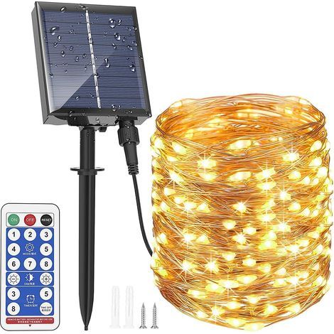 Guirlande Lumineuse Solaire Extérieure 10M 100 LEDs A Télécommande avec 8 Modes d'Éclairage, Chaîne de Lumière Solaire Étanche pour Jardin,Terrasse,Balcon,Cour,Arbre de Noël,Mariage,Fête Part (1/5)