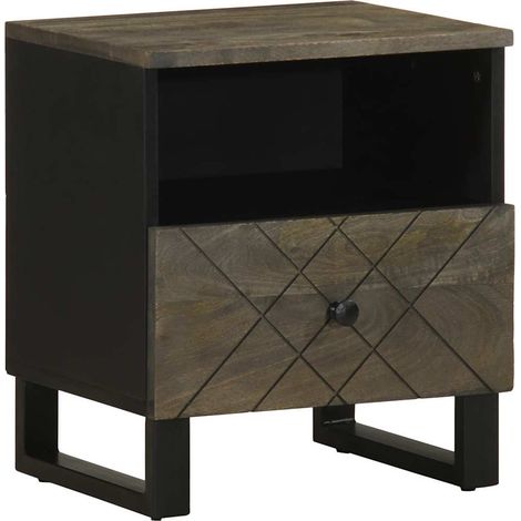 vidaXL Comodino Nero 40x33x46 cm in Legno Massello di Mango (1/5)