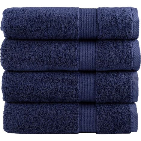 Serviettes de bain haut de gamme SOLUND, lot de 4, bleu marine, 100 x 150 cm, 600 g/m²