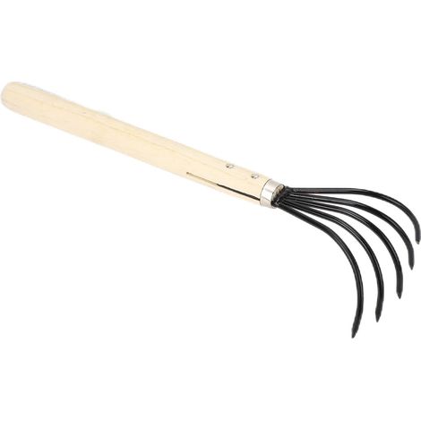 Râteau à Main de Jardin, Conception Ergonomique, Cultivateur à Griffes, 5 Dents en Acier, Manche en Bois, Labourage, Ameublissement du Sol (Longue poignée) (1/5)