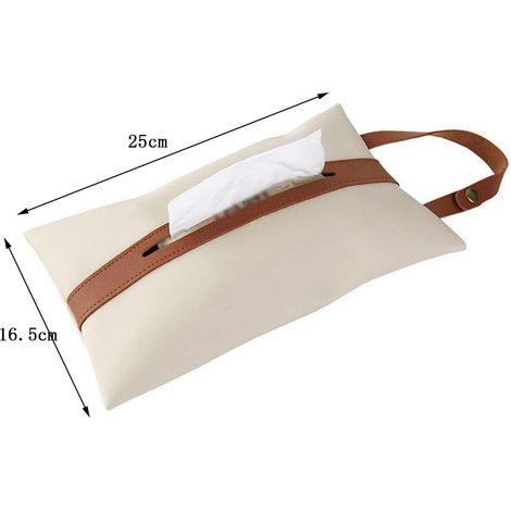 Questa scatola portaoggetti rettangolare in cartone con rivestimento in similpelle e strisce decorative è ideale per piani cucina, comodini e uffici (beige). (1/4)
