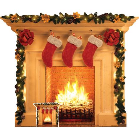 Figurine en carton Cheminée et décoration de Noël -Haut 101 cm