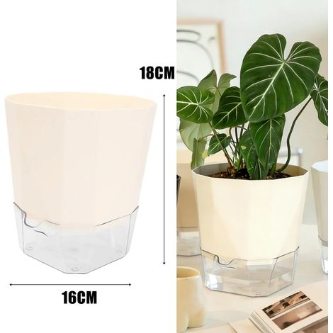 (Ivoire Blanc - M, 1 pièce) Pots de fleurs à arrosage automatique, base transparente, en plastique respirant, mèche pour l'hydratation des plantes d'intérieur, décoration pour la maison et le bureau (1/4)
