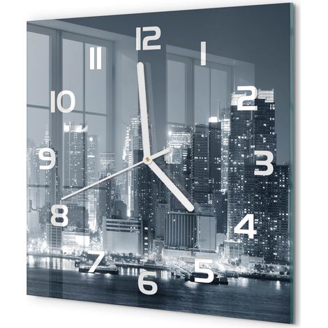 Horloge Murale Carrée Déco Cuisine Verre Trempé Silencieuse Design Moderne Manhattan, New York 30x30 cm (1/5)