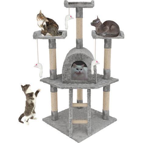 Tiragraffi Albero Palo Gioco Per Gatti Con Corda In Sisal Naturale Tira Graffi Angolare Multifunzione Giocattolo Stimolante Cuccia Per Gatto Adulto Cucciolo Domestico 116 Cm Grigio (1/5)