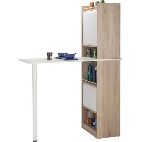 Table de cuisine et 2 meubles de rangement chêne naturel et blanc Lohan (1/4)
