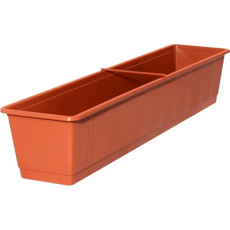 Geli – Jardinière STANDARD aspect bois – Terracotta, plastique, L 80 x l 17,5 x H 14,5 cm, avec une traverse