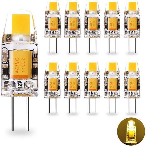 Ampoule LED G4 12V AC/DC G4 1.2W Équivalent 10W G4 Lampe Halogène, Blanc Chaud 2700K, 360°Angle de Faisceau, G4 COB Lampes à économie d'énergie LED pour lustre, applique murale, Lot de 10