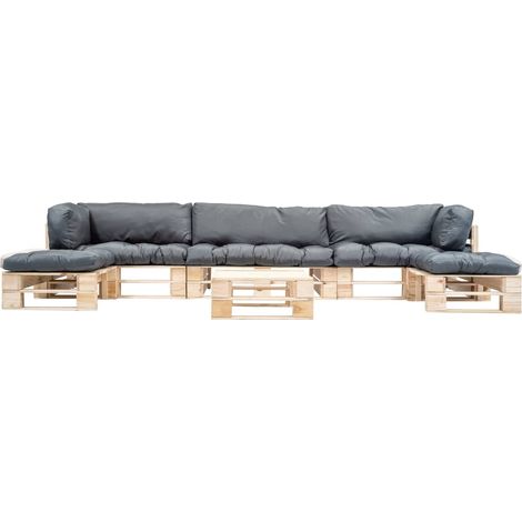 Maison Exclusive - Set Divani da Giardino Pallet 6 pz con Cuscini Grigi in Legno (1/5)