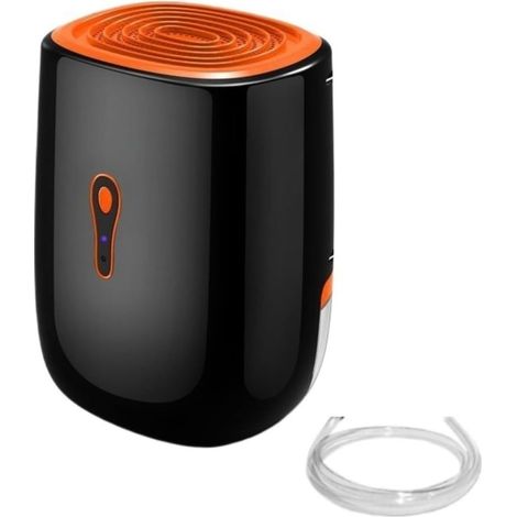 Déshumidificateur portable avec tuyau de vidange, noir et orange, arrêt automatique, système de purification 3 en 1 pour la saison des pluies, drainage continu (1/5)