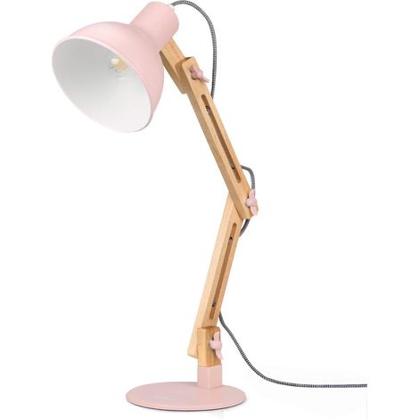 Lampe de Bureau LED en Bois Lampe de Table Salon Design Architecte Moderne Réglable Luminaire Industrielle à Pose, Rose