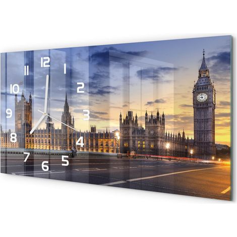 Horloge Murale Horizontale 60x30 cm Verre Trempé Sans Tic-Tac Décoration Salon Big Ben, Londres (1/5)
