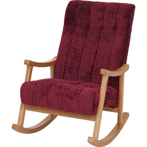 [NON UTILIZZATO] Sedia a dondolo HHG-857, poltrona relax, legno FSC stoffa/tessuto ciniglia (465g/m²), bordeaux, struttura naturale