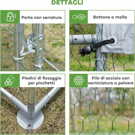 Poulailler en acier galvanisé gris argenté 280x380x197 cm avec toit anti-UV et couverture imperméable (1/5)