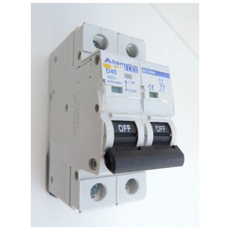 Disjoncteur 40A 2P courbe D 6kA bornes vis norme CE ALTERNATIVE ELEC AE14540