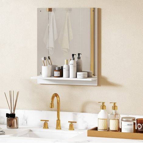 Miroir salle de bain 50x14x60 cm acrylique blanc avec étagère, gain de place entrée – MEUBLIV (1/5)