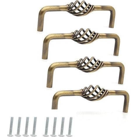 Set of 4 Antique Inconel Drawer Pulls for Dresser Doors - Bronze/96mm (1/4)