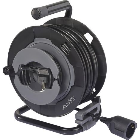 Sygonix SY-6618486 Kabeltrommel 30 m Schwarz Schutzkontakt-Stecker