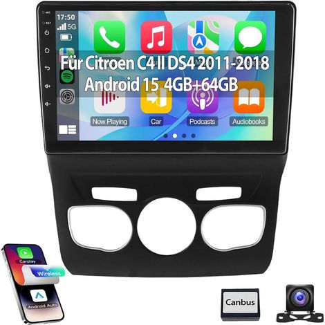 Autoradio Android 15 pouces 32/64 Go avec CarPlay, RDS, navigation GPS et Wi-Fi pour Citroën C4 II DS4 (2011-2018) - 4+64G CAM
