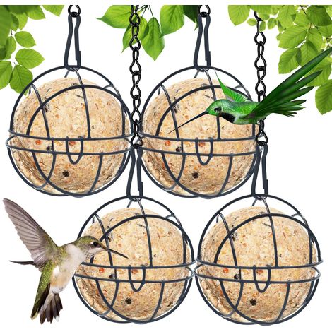 Mangeoires pour Oiseaux Sauvages, 4pcs Mangeoire à Oiseaux Suspendue à Boule,Bird Feeder pour Petits Oiseaux Sauvages,Métal Boule de Graisse Oiseau Mangeoire pour l'extérieur et l'intérieur (1/5)