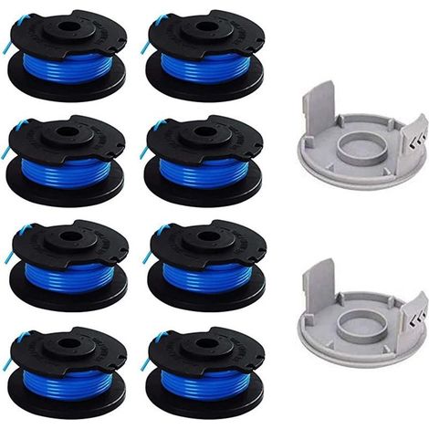 Bobine Fil Coupe Bordure pour Ryobi 18v 24v 40v Bobine de Rechange 0,065 Pouce Bobine de Fil Debroussailleuse Compatible avec Ryobi One + AC14RL3A,8 Bobines + 2 Capuchons de Coupe (1/5)