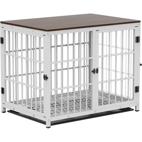 Hundekäfig Hundehaus Indoor, Hundehütte aus Holz und Metall, 3 Türen, abnehmbare Tablett, DIY Kombination Haustierkäfig, Weiß L 91x63x74 cm (1/5)