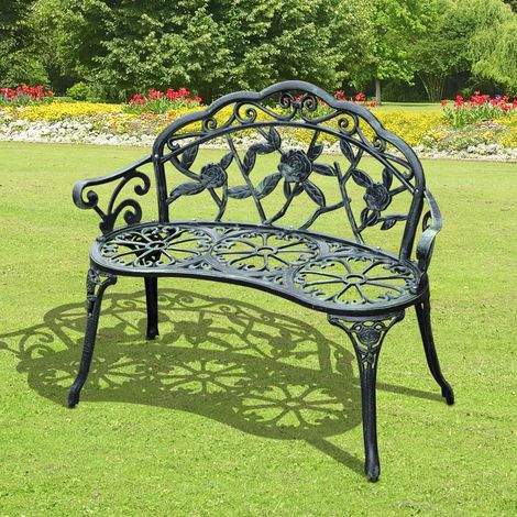 Panchina da giardino Outsunny a 2 posti, robusta panchina da parco con schienale, portata 240 kg, arredo da giardino, 100 x 54 x 78 cm, verde antico.