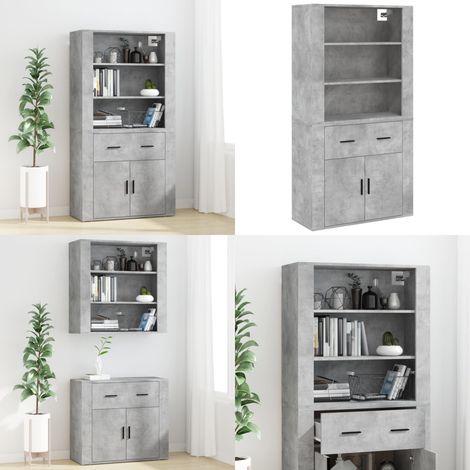 Buffet haut Gris béton Bois d'ingénierie - Buffet Design - Buffet Moderne - Buffet Gris - Buffet Rangement - Meuble Tv - Home & Living (1/5)