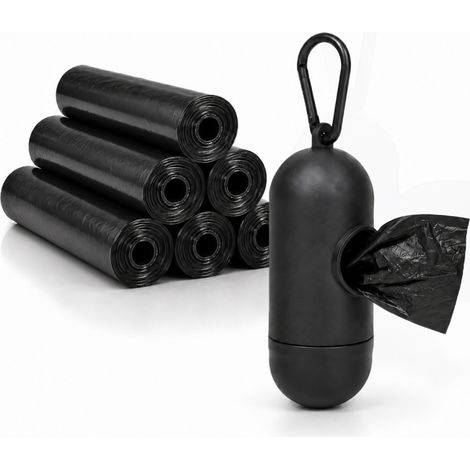 Lot de 300 sacs de déjection canine avec distributeur et clip pour laisse, sac à crottes, 20 rouleaux de 15 sacs - Noir - Linxor (1/5)
