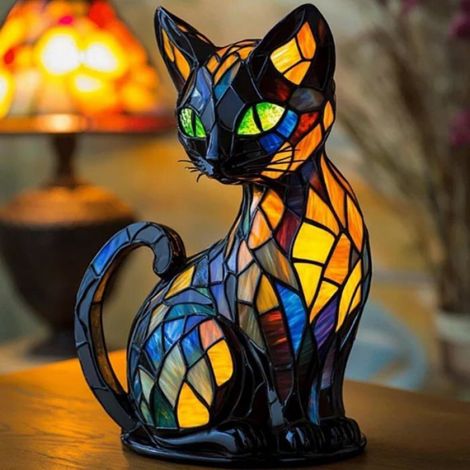 1 Lampe de table,Chat,Résine teintée,Vintage,Veilleuse,Chambre enfant,Décoration intérieur,Cadeau anniversaire (1/4)