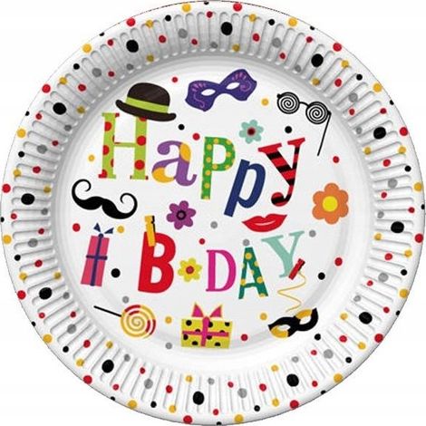 Happy Birthday Pappteller 23 cm, 8 Stück.