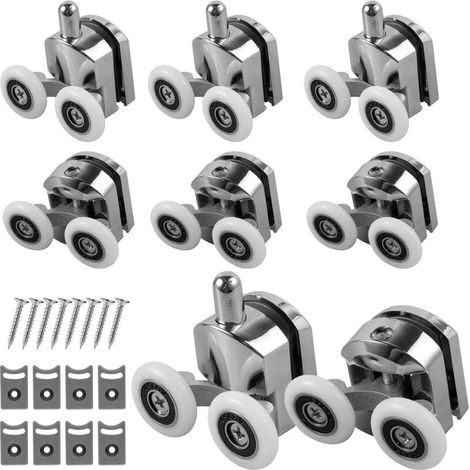 Roulettes de porte de douche en alliage d'aluminium de 23 mm, ensemble de 8 pièces avec roue rebondissante (argent, 8 pièces) (1/5)
