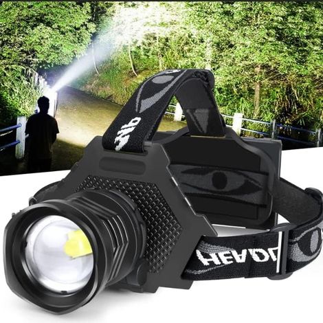Linterna frontal LED recargable por USB, linterna frontal XHP70 súper brillante de alto lumen con 5 modos, baterías incluidas, con zoom, linterna frontal impermeable para acampar, cazar, correr