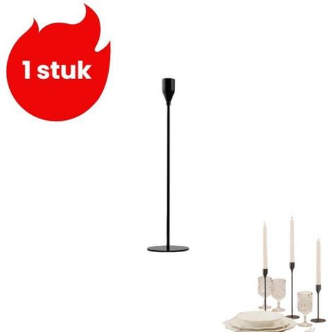 Bougeoir - 23 cm Hauteur - Diamètre 8 cm - Rebord 2,3 cm - Noir - Métal - Pour Bougies Standard - 1 Pièce (1/4)