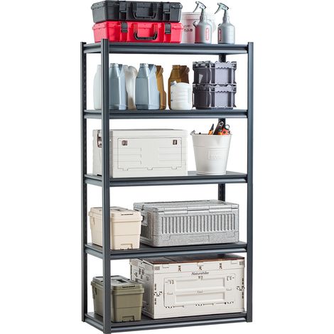 VEVOR Scaffale Portaoggetti,Scaffale Portaoggetti a 5 Livelli, Ripiani in Metallo Regolabili, Scafandro per Cucina, Magazzino, Seminterrato, Scaffalatura Nero 907 kg, 457,2 x 1016 x 1828 mm