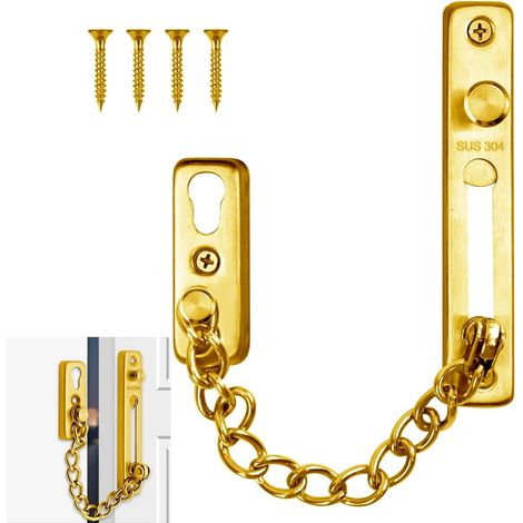 1 - Chaîne De Sécurité - Serrure De Porte - Acier Inoxydable 304 Anti-effraction Pour Appartement Et Hôtel Doré 16,3cm
