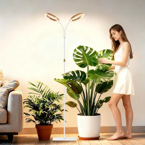 Einstellbare Höhe für hohe Pflanzen 2 Heads Grow Light with Stand, Full Spectrum Plant Lamp for Indoor Plants, Automatic Timer 6/12/18H, 42-61 mm Einstellbare Höhe für hohe Pflanzen (Faux Wood Grain) (1/5)