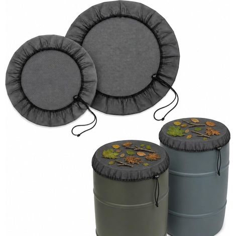 Filet Anti-Moustique pour tonneau d’Eau de Pluie Rond 80/95 cm, 2 pièces, Polyester Noir avec Cordon de Serrage Ajustable, Protection de citerne de Jardin Contre Feuilles, Insectes et débris (1/5)