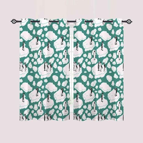 Rideau Occultant Océan Dessin Animé Animaux Pingouin Rideau Thermique Isolant Draperies Intérieurs Tenture Opaque à Oeillets pour Maison Chambre Salon Fenetre 2 Pièces L 132 x H 160 cm - 132L X 160H c (1/5)
