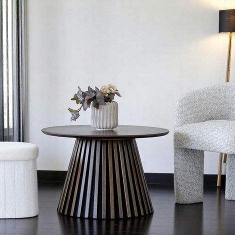 Table basse ronde en chêne brun avec piètement baguette ø70 cm AMSTERDAM (1/2)